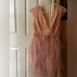 Women’s Pink Chiffon Lace Dress Sleeveless